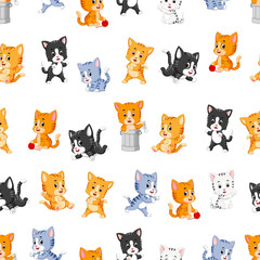 Acrylglasbilder Katzenmuster Vielfältige Kätzchen im Cartoon-Stil  © hermandesign2015
