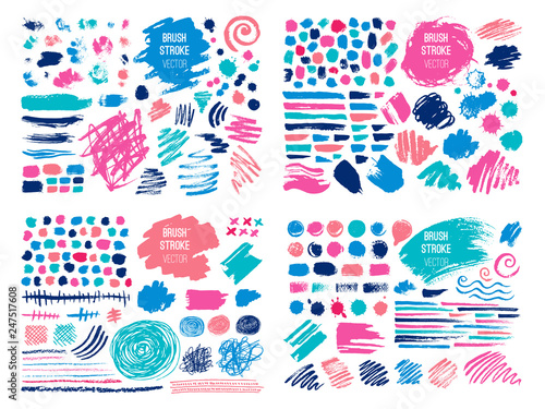 Set stroke spot blod. Brush, pen, marker, chalk. Color pastel. Vector distressed grunge modern textured brush stroke, doodle, doodles, scribbled, chalkboard. Dry brush. Hand drawn vector.