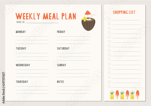 Weekly meal plan. Menu template.
