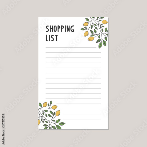 Shopping list template with lemon branch