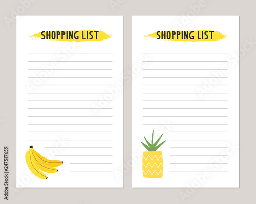 Shopping list template. Cute summer style.