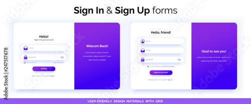 Set of Sign Up and Sign In forms. Purple gradient.