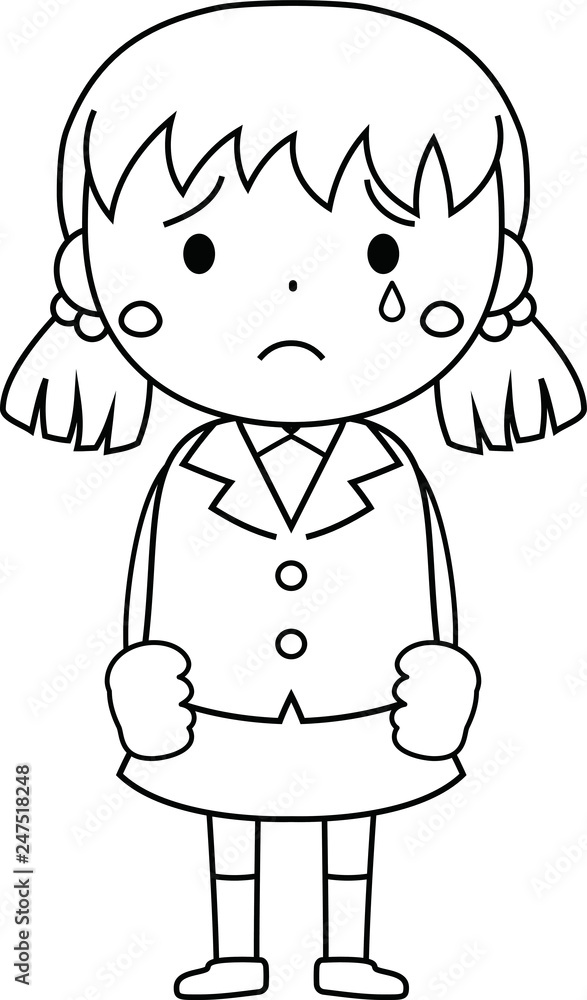 A cute pigtails female student expressing emotion outline A cute pigtails female student expressing emotion outline