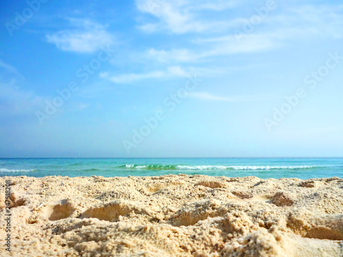 Sandy beach and azure sea nobody
