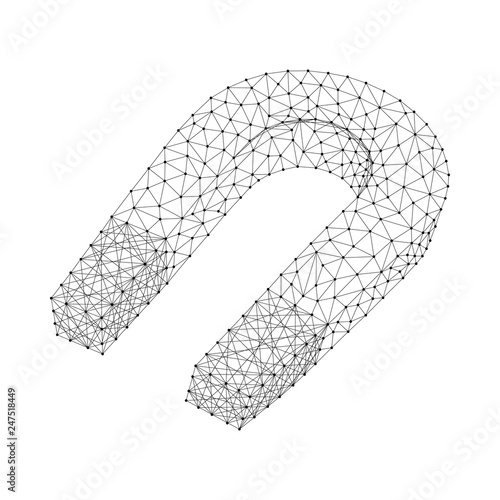 Magnet U arc-shape arc attracting from from abstract futuristic polygonal black lines and dots. Vector illustration.