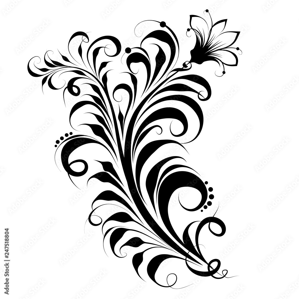 Patterns. Russian ornament, Khokhloma flower, vector pattern on white background.