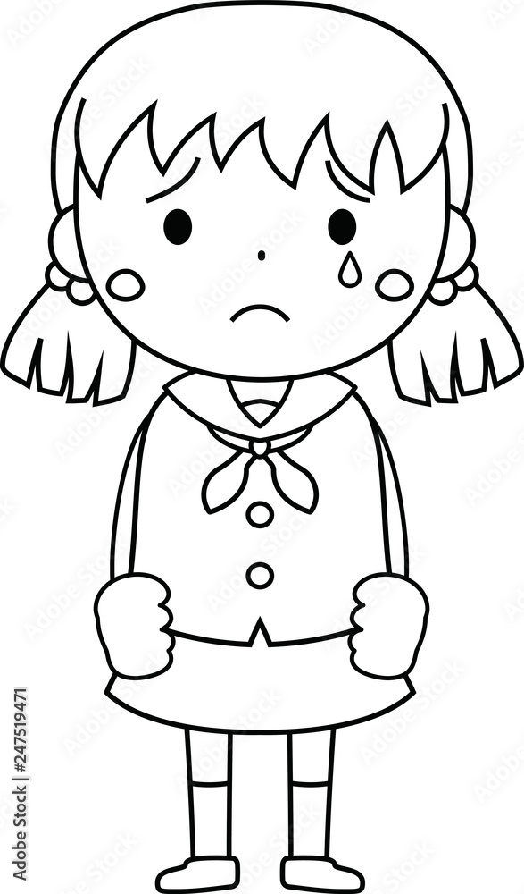 Obraz premium A cute pigtails female student in a sailor suit expressing emotion outline 