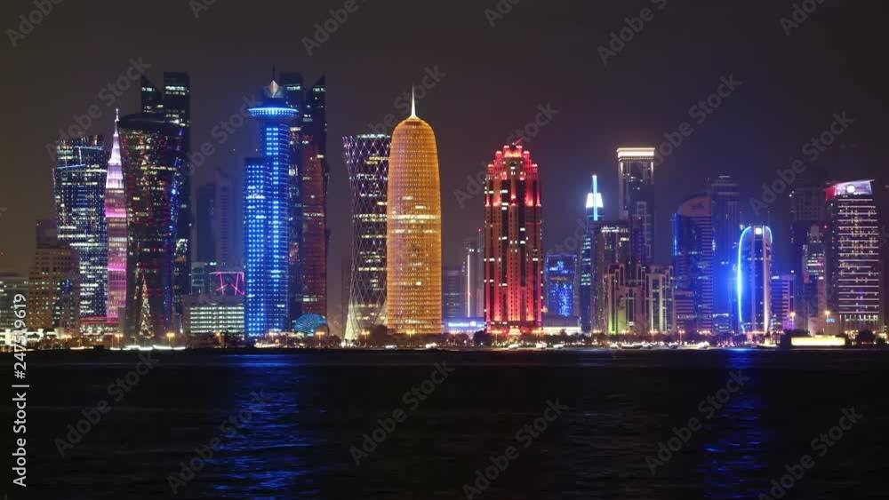 Night timelapse of financial centre in Doha city, Qatar Night timelapse of financial centre in Doha city, Qatar