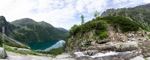 Panorama viem on Morskie Oko from the to the Czarny Staw, Tatra, Poland