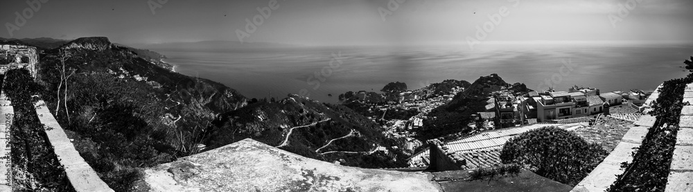 black and white panorama view in sicily