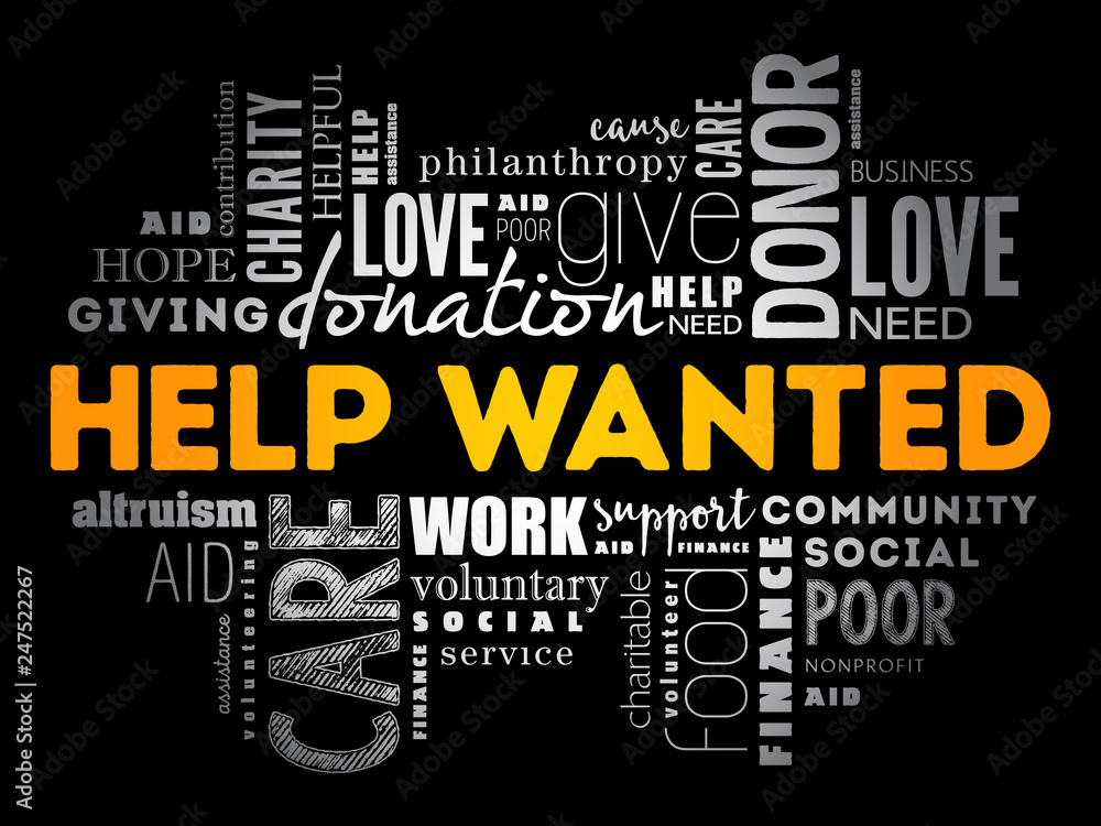 Help Wanted word cloud collage, social concept background Help Wanted word cloud collage, social concept background