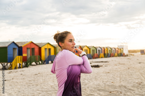 Female jogger stretching