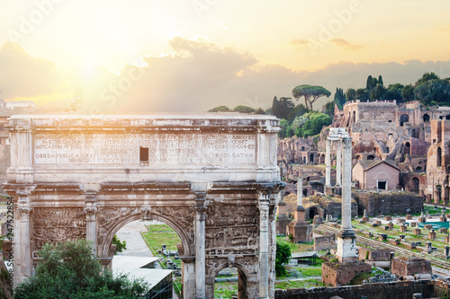 Triumphal Marble Arch of Septimius Severus on the Capitoline Hill, Roman Forum, Rome, Italy. Rome landmark photo