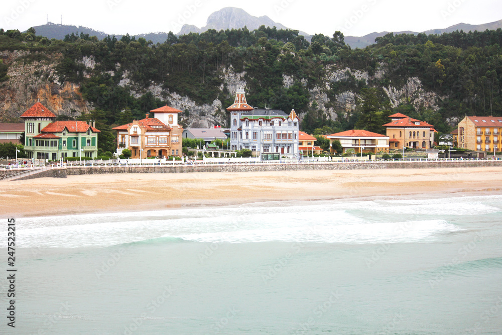 Panoramic view of Ribadesella beach in Asturias, Spain