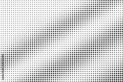 Black on white regular halftone vector. Digital dotted texture. Faded dotwork gradient for vintage effect.