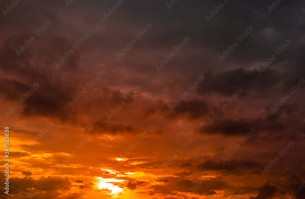 Colorful sky and cloudscape at sunset. Beautiful clouds at dusk sky