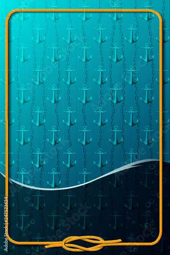 Vertical maritime background with a frame from mooring rope.