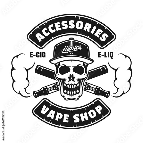 Vape shop vector black with skull and e-cigarettes