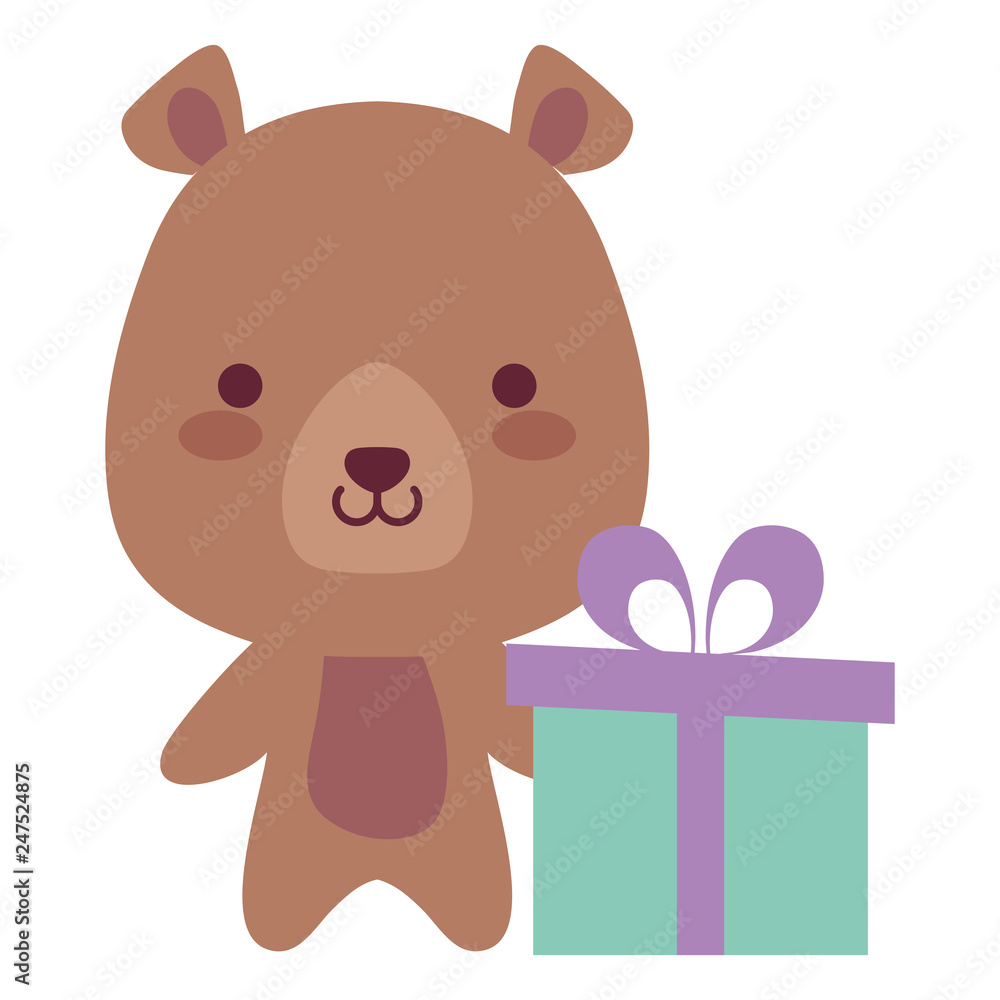 Obraz premium cute and little bear with giftbox