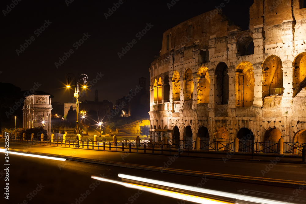 Colosseum at night in Rome, Italy. Rome landmark