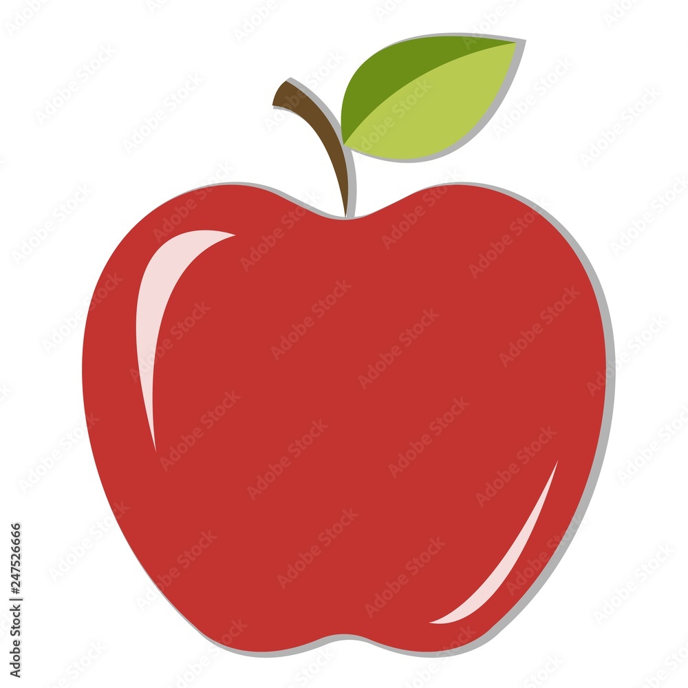 Fototapeta premium Juicy red apple with green leaf and shadow