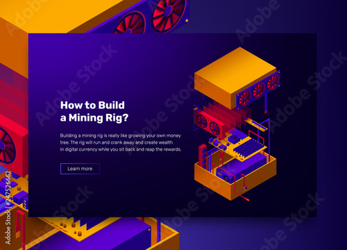 Vector illustration of assembles server for mining farm cryptocurrency, bitcoins and altcoins