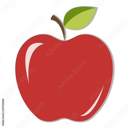 Juicy red apple with green leaf and shadow