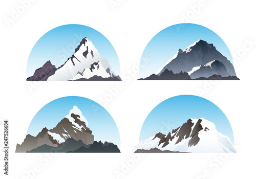 Vector set of hill and nature elements. Snow illustration winter landscape with relief semicircle isolated on background © Zonda