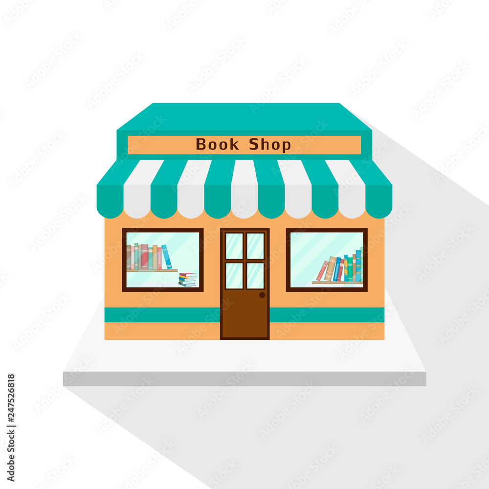 Bookstore icon with long flat shadow on white background Bookstore icon with long flat shadow on white background