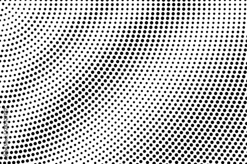 Black on white grunge halftone vector. Digital dotted texture. Rough dotwork gradient. Monochrome halftone