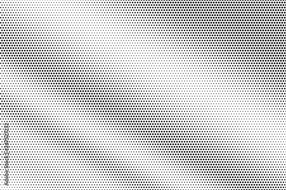 Fototapeta Black on white grunge halftone vector. Digital dotted texture. Small dotwork gradient. Monochrome halftone