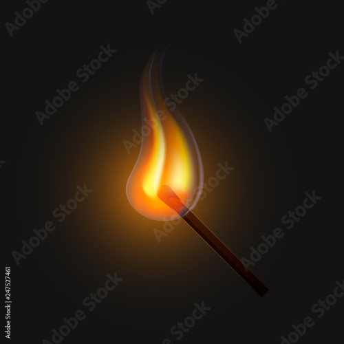 Burning match on a black background