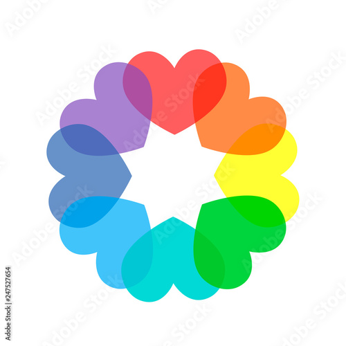 Colorful rainbow colored hearts