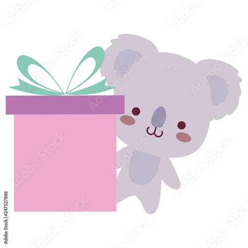 cute and little koala with gift