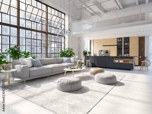 3D-Illustration of a new modern city loft apartment. photo