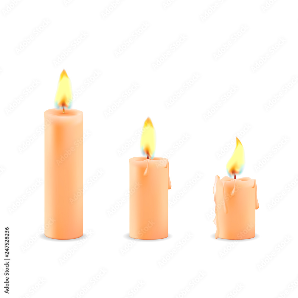 Vector set of realistic white burning candles Vector set of realistic white burning candles