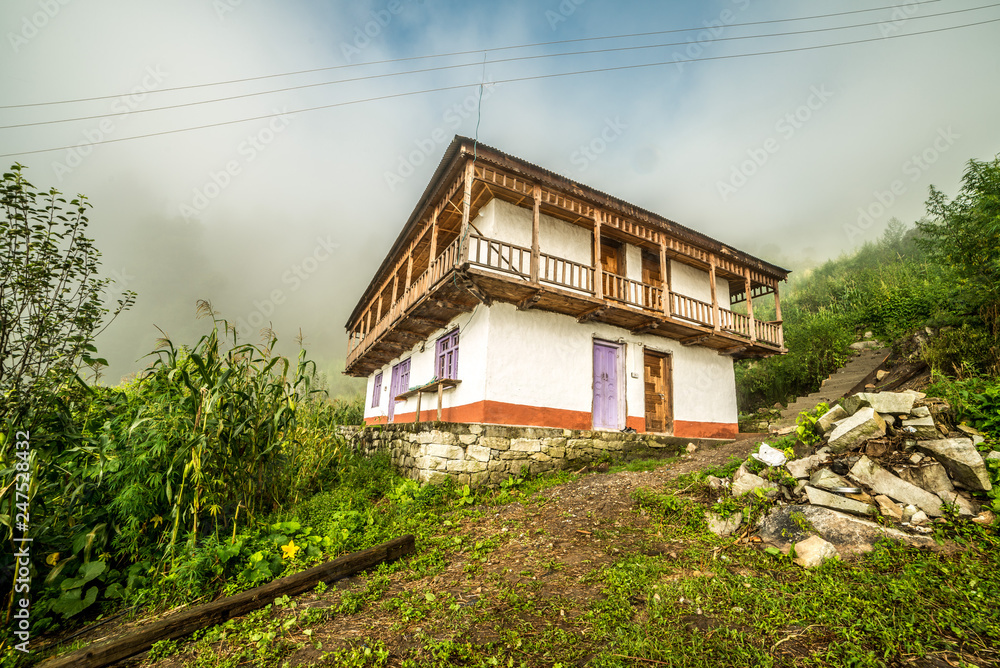 Beautiful view of traditional wooden house in mountain
