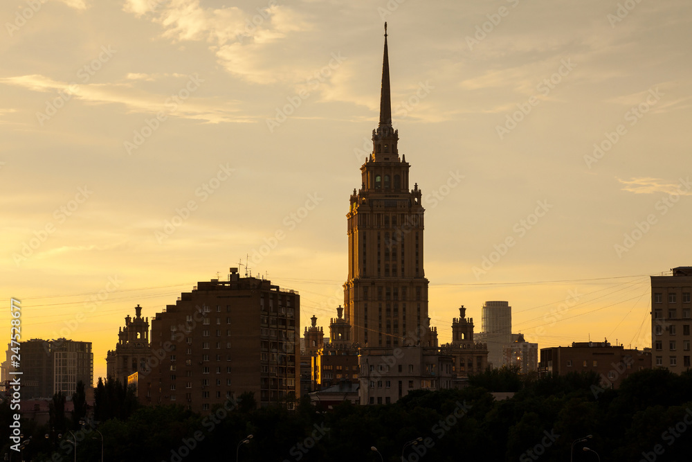 sunset cityscape with tower in Moscow, Russia sunset cityscape with tower in Moscow, Russia