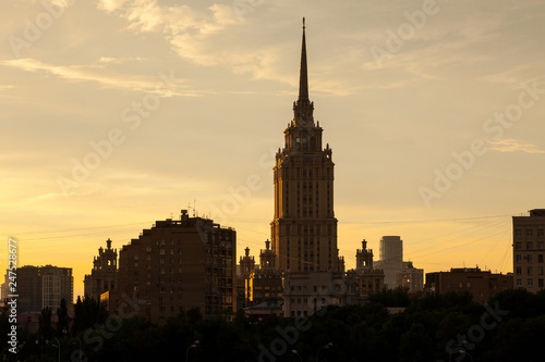 sunset cityscape with tower in Moscow  Russia