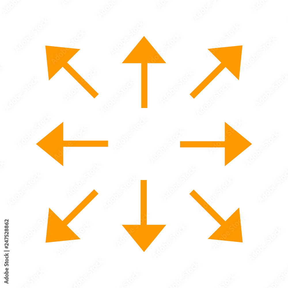 Orange long arrows in 8/eight different directions Orange long arrows in 8/eight different directions