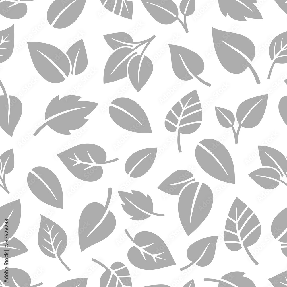 Monochrom foliage pattern. Clean spring natural foliage design seamless background, grey leaves vector wallpaper texture Monochrom foliage pattern. Clean spring natural foliage design seamless background, grey leaves vector wallpaper texture