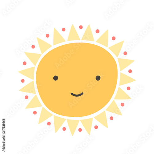 Cute funny sun with smiling face isolated on white background