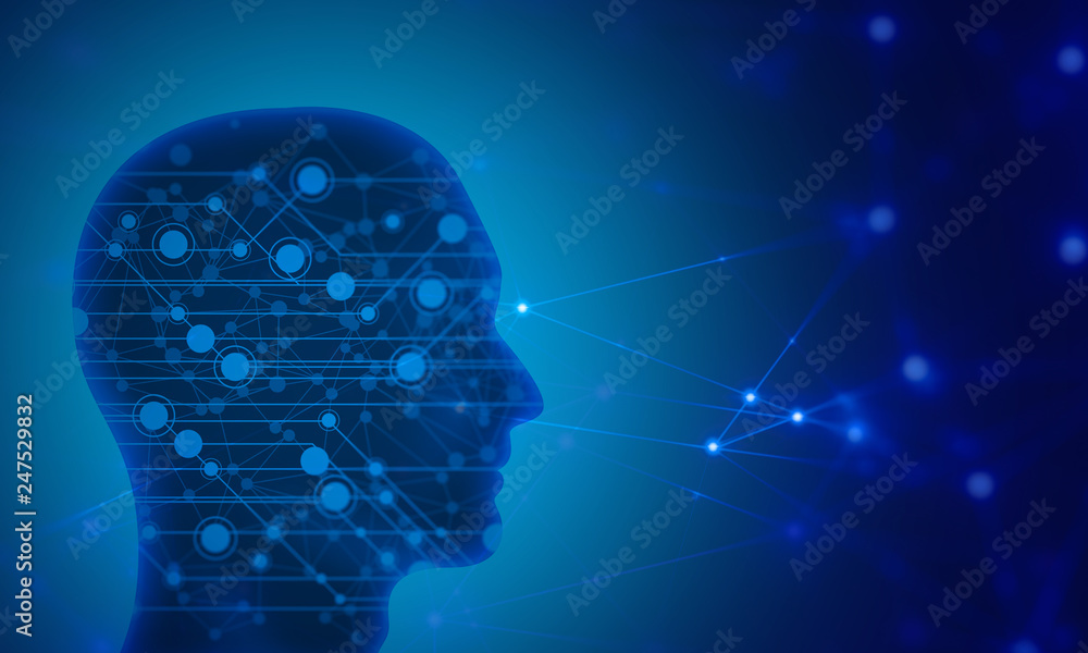 Obraz premium 3d brain human head with digital ai network technology illustration background