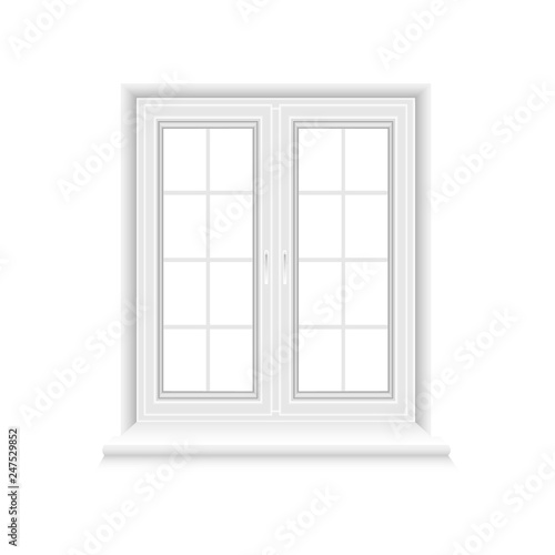 Traditional white window frame on white background