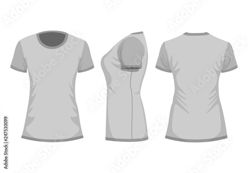 Gray/light gray woman's t-shirt in back, front and side views