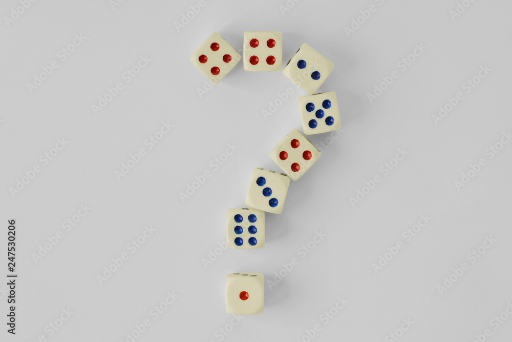 Question mark made of dices - Concept of chance and risk Question mark made of dices - Concept of chance and risk