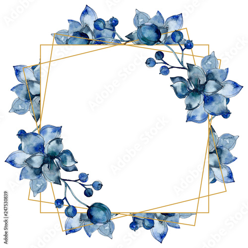 Succulent floral botanical flower. Watercolor background illustration set. Frame border ornament square.