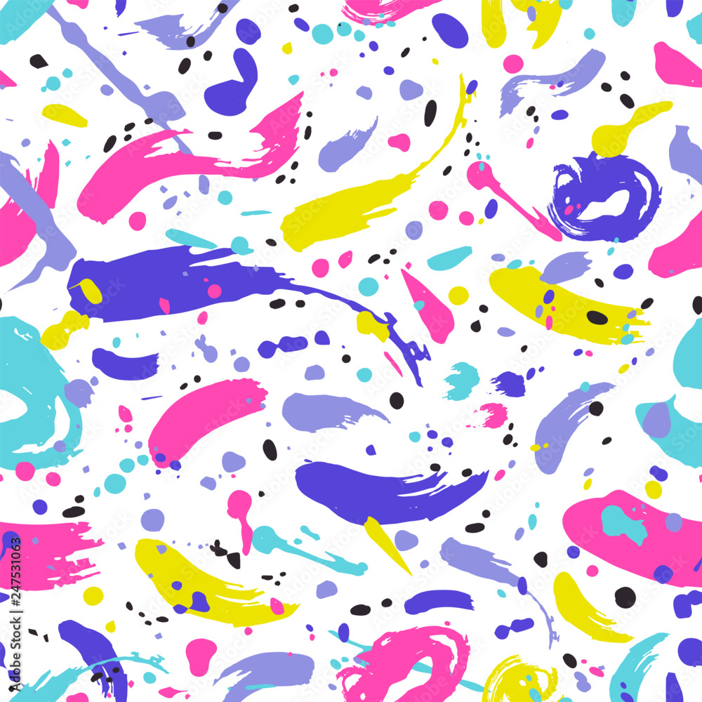 Paint Running Pattern Artistic seamless pattern with vibrant paint stains, marks, traces ...