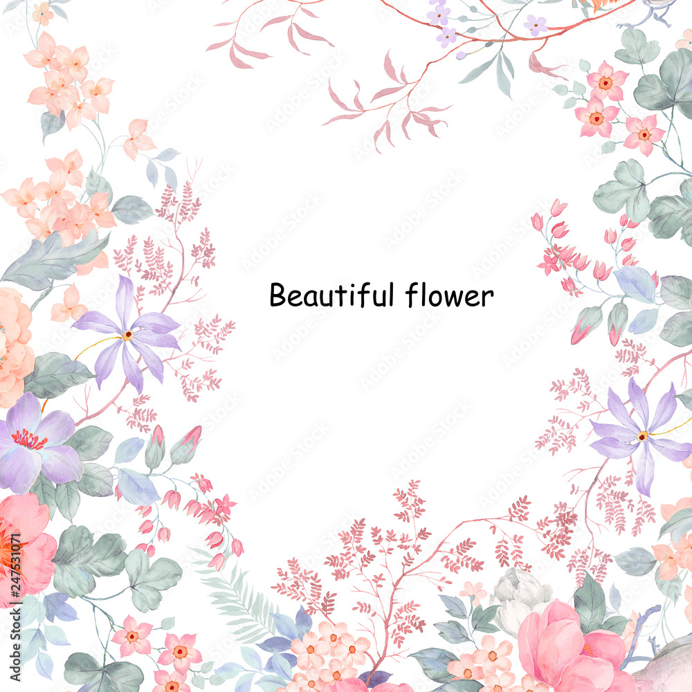 Obraz Beautiful watercolor peonies and rose flowers