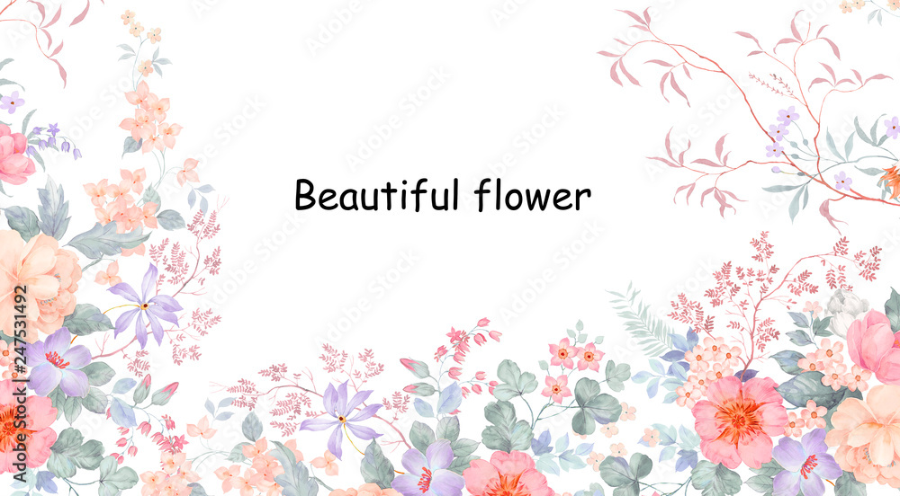 Beautiful watercolor peonies and rose flowers
